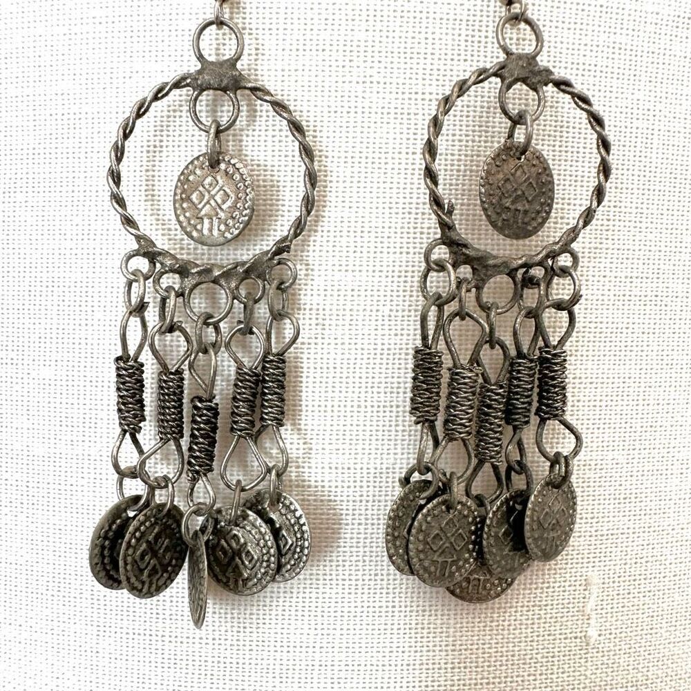 silver tone boho coin earrings